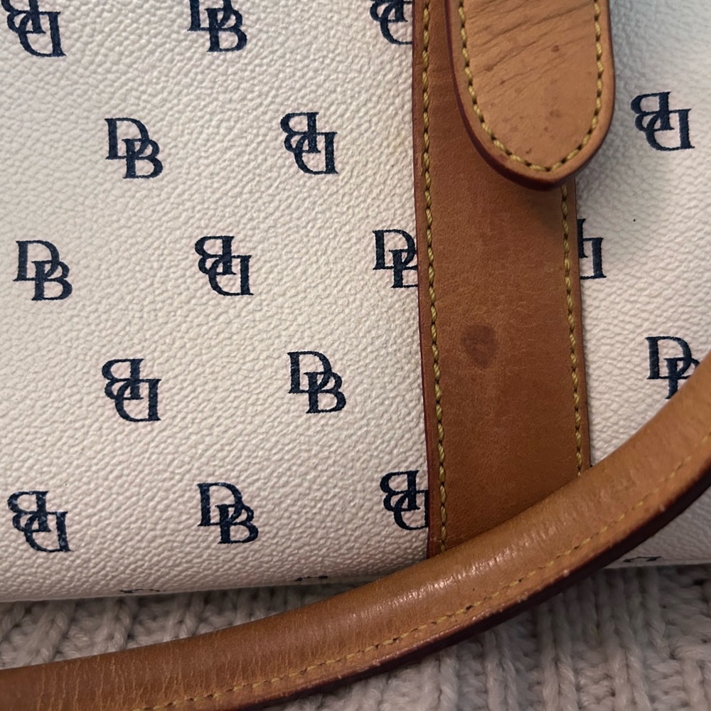 Dooney & Bourke White Canvas Monogram Tote with Brown Leather Trim - Picture 3 of 6